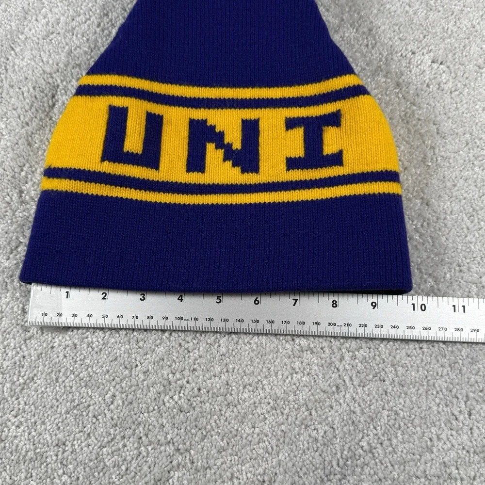 Northern Iowa Panthers UNI Winter Hat Vtg SPELL OUT Both sides ~ Purple Yellow